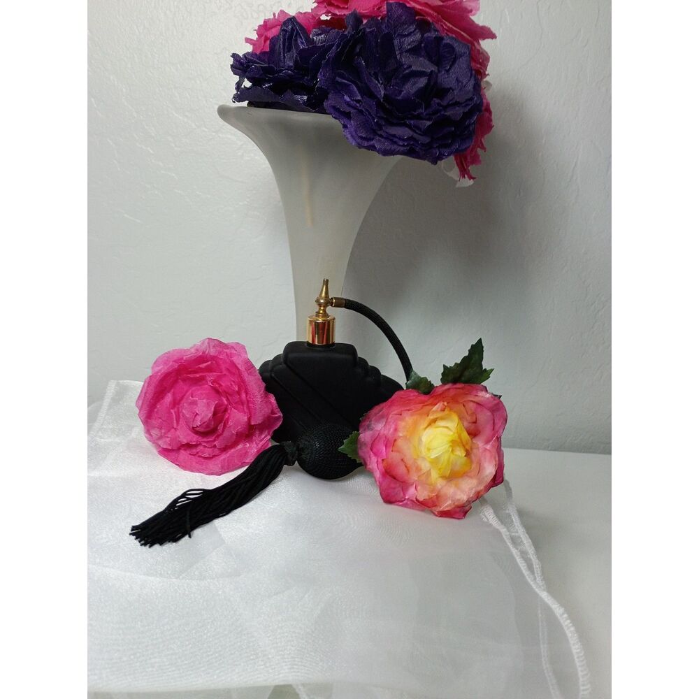 Black Fan -Shaped Art Deco Perfume Atomizer Sprayer~Vintage~